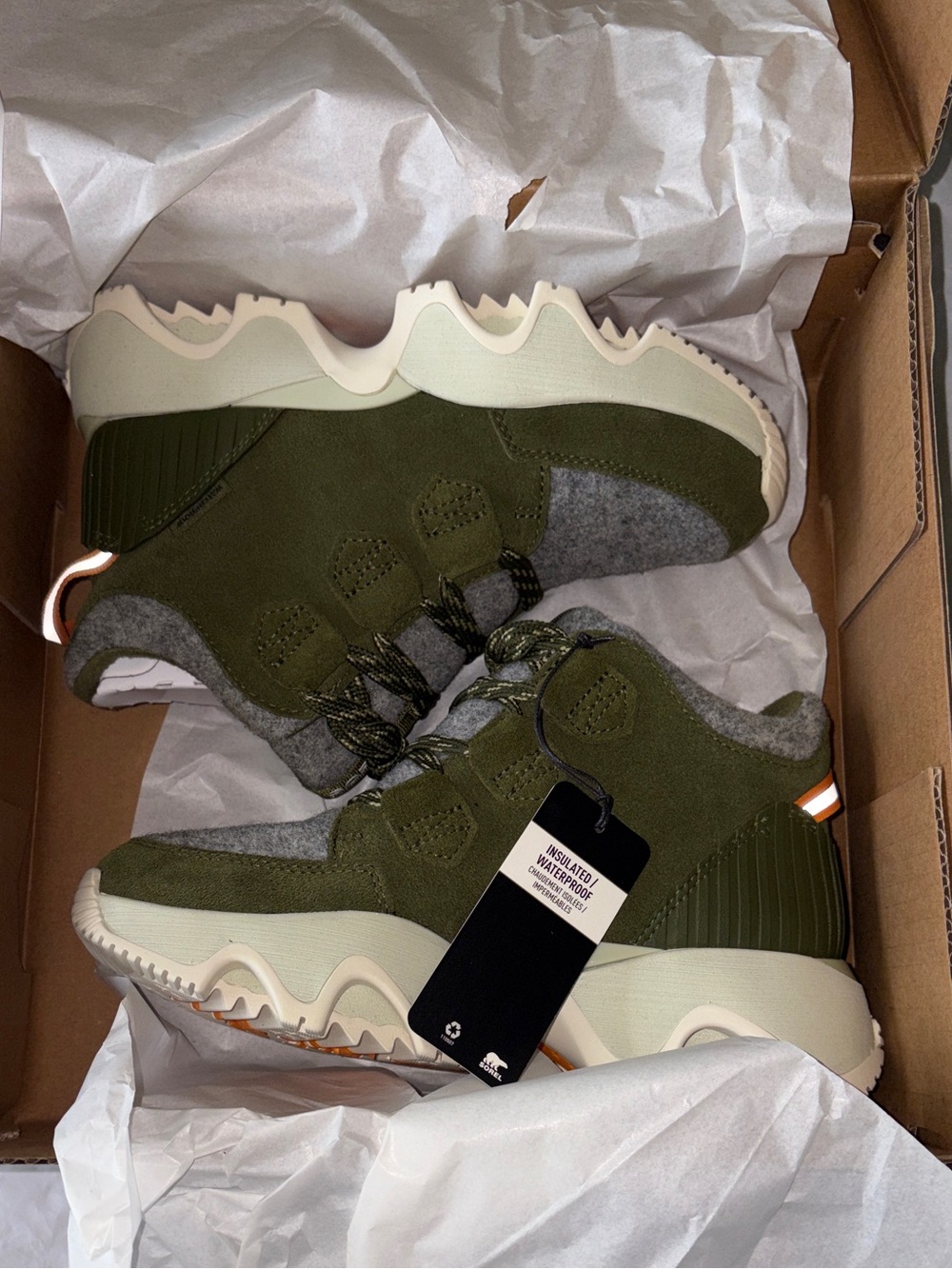 SOREL Women's Kinetic Impact Caribou  Waterproof Green Sneaker Boot US 5 NWT